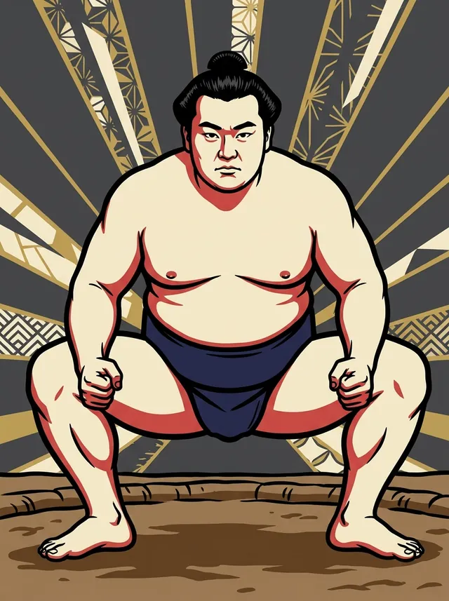 AI-generated illustration of a representative sumo wrestler. Not a photograph or a likeness of Asofuji Seiya.