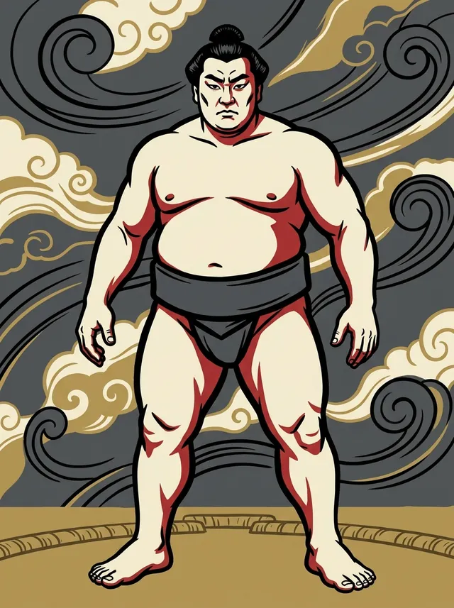 AI-generated illustration of a representative sumo wrestler. Not a photograph or a likeness of Fujiazuma Kazuyoshi.