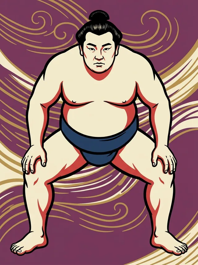 AI-generated illustration of a representative sumo wrestler. Not a photograph or a likeness of Tsushimanada Masamitsu.