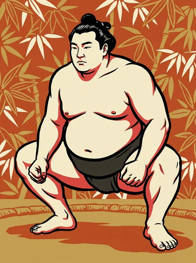 AI-generated illustration of a representative sumo wrestler. Not a photograph or a likeness of Hochiyama Kokan.