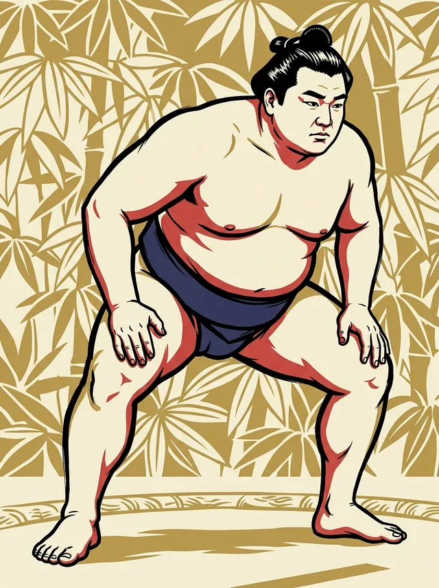 AI-generated illustration of a representative sumo wrestler. Not a photograph or a likeness of Takerufuji Mikiya.
