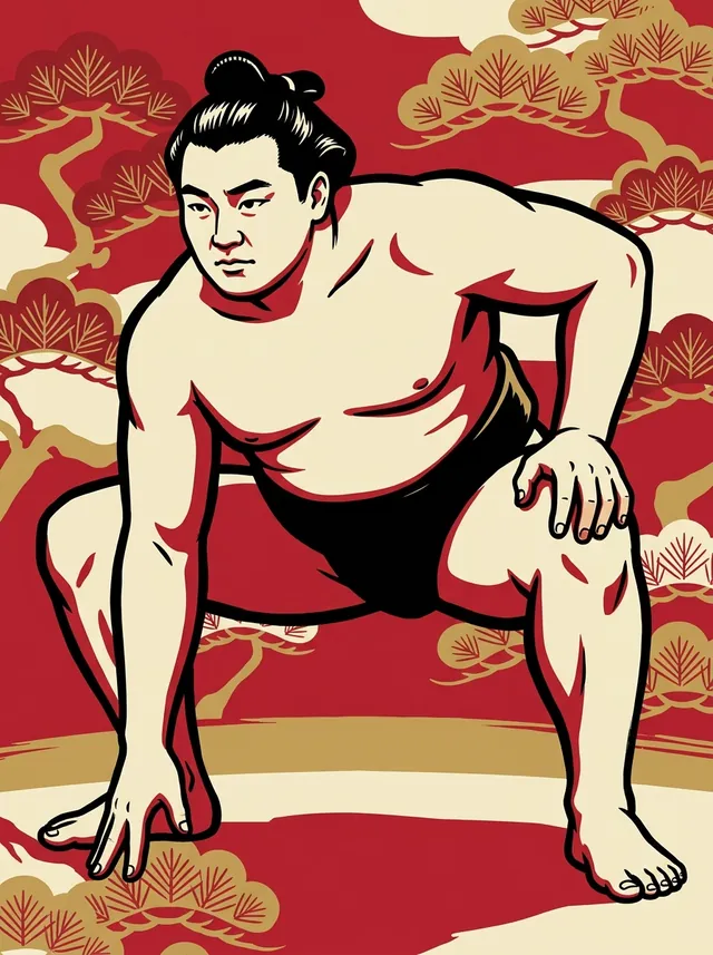 AI-generated illustration of a representative sumo wrestler. Not a photograph or a likeness of Komatsuyama Teizo.