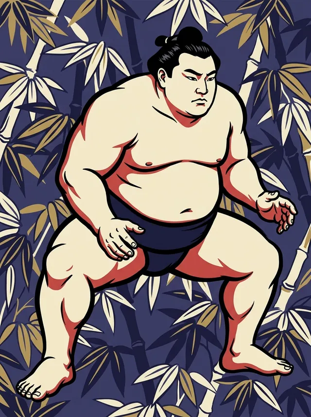 AI-generated illustration of a representative sumo wrestler. Not a photograph or a likeness of Yamamotoyama Ryuta.