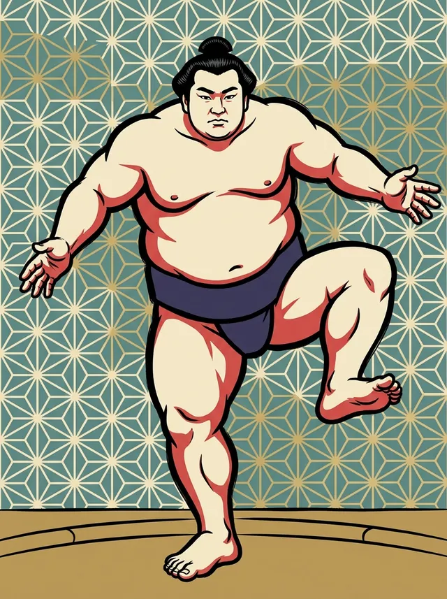 AI-generated illustration of a representative sumo wrestler. Not a photograph or a likeness of Shimazuumi Sora.