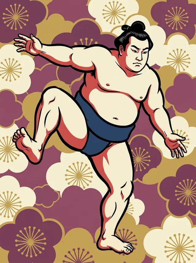 AI-generated illustration of a representative sumo wrestler. Not a photograph or a likeness of Ichinowatari Mitsuyoshi.