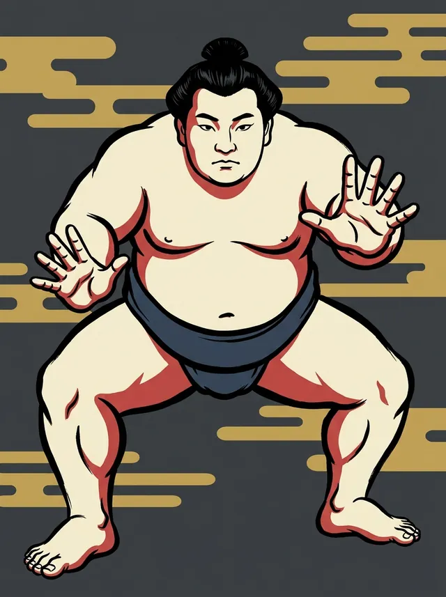 AI-generated illustration of a representative sumo wrestler. Not a photograph or a likeness of Irodori Takateru.