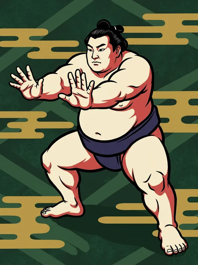 AI-generated illustration of a representative sumo wrestler. Not a photograph or a likeness of Tokushoryu Makoto.