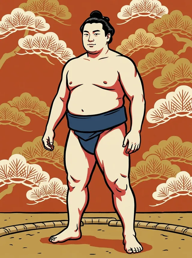 AI-generated illustration of a representative sumo wrestler. Not a photograph or a likeness of Sentoryu Henri.
