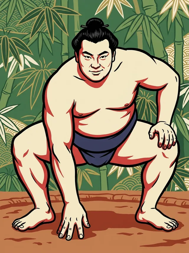 AI-generated illustration of a representative sumo wrestler. Not a photograph or a likeness of Enazakura Tooru.