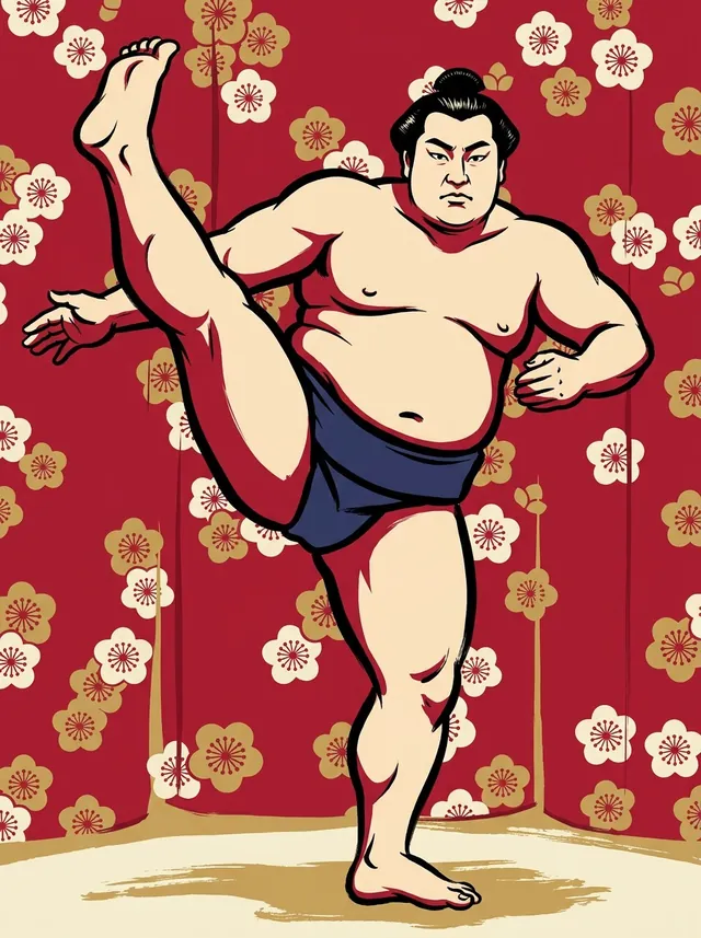 AI-generated illustration of a representative sumo wrestler. Not a photograph or a likeness of Haguroiwa Tomomi.