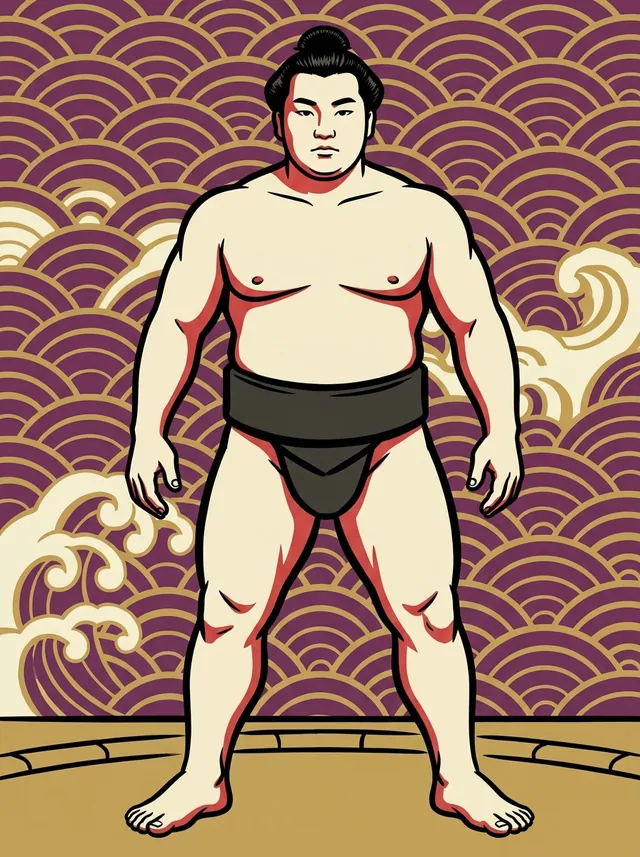AI-generated illustration of a representative sumo wrestler. Not a photograph or a likeness of Aichiyama Haruo.