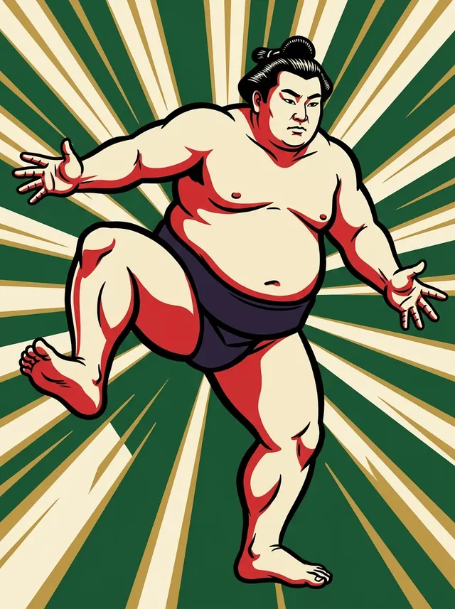 AI-generated illustration of a representative sumo wrestler. Not a photograph or a likeness of Shikishima Katsumori.