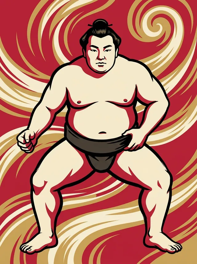 AI-generated illustration of a representative sumo wrestler. Not a photograph or a likeness of Kyokunankai Hiromitsu.
