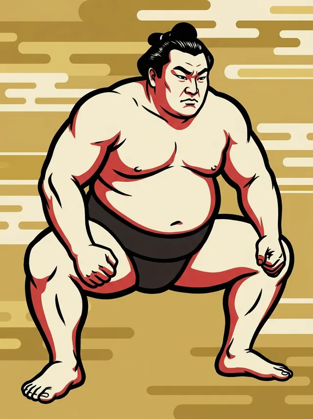 AI-generated illustration of a representative sumo wrestler. Not a photograph or a likeness of Kasugafuji Akihiro.