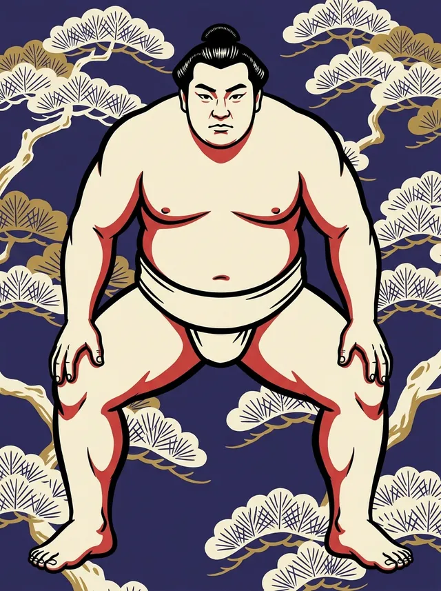 AI-generated illustration of a representative sumo wrestler. Not a photograph or a likeness of Tokitsuumi Masahiro.