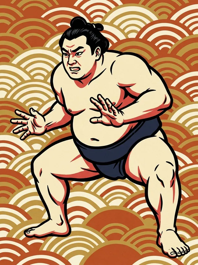 AI-generated illustration of a representative sumo wrestler. Not a photograph or a likeness of Tokihayate Hideki.