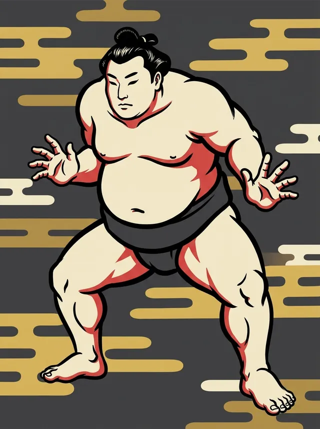 AI-generated illustration of a representative sumo wrestler. Not a photograph or a likeness of Kasuganishiki Takahiro.