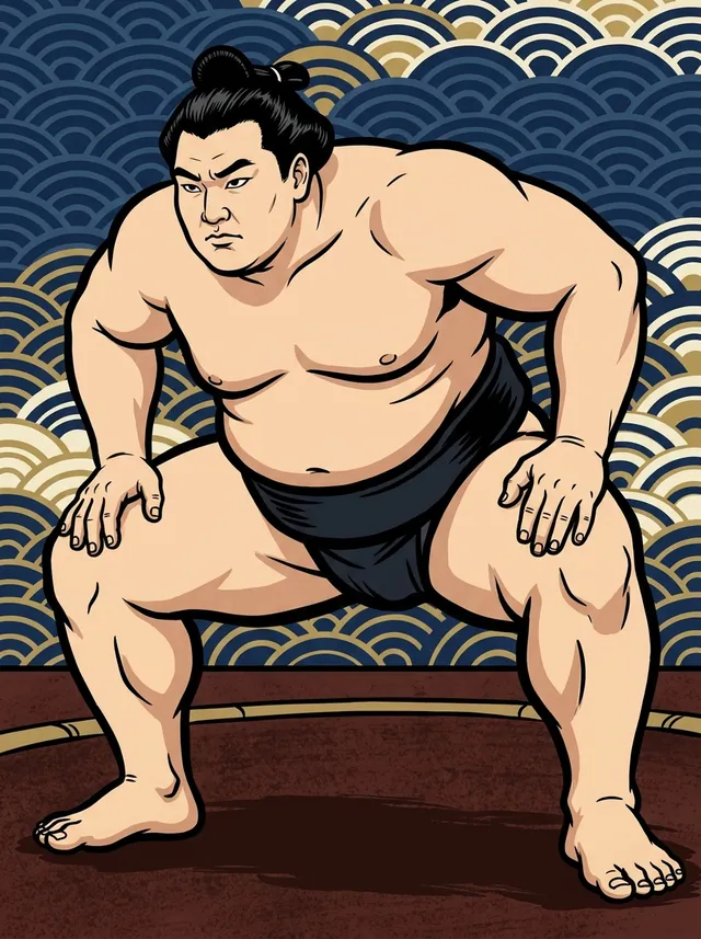 AI-generated illustration of a representative sumo wrestler. Not a photograph or a likeness of Tokitsunada Hironori.