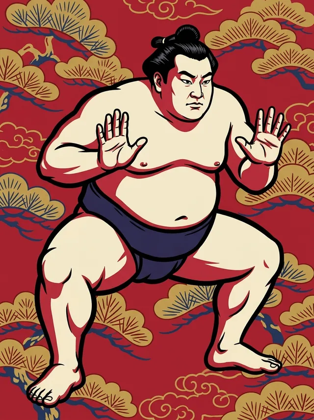 AI-generated illustration of a representative sumo wrestler. Not a photograph or a likeness of Asanowaka Takehiko.