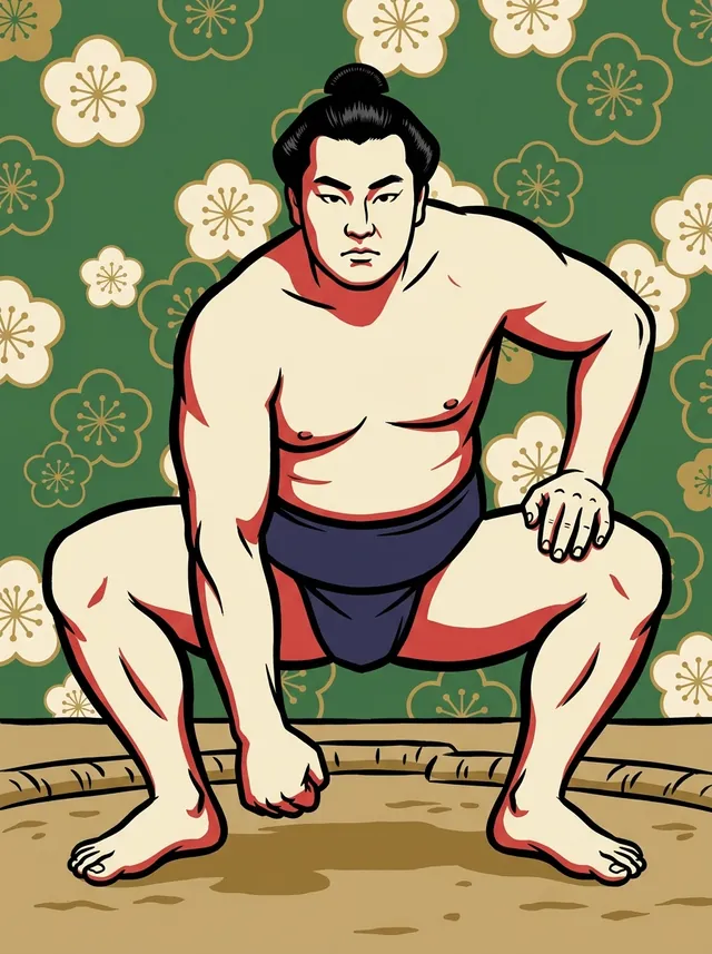 AI-generated illustration of a representative sumo wrestler. Not a photograph or a likeness of Tokibayama Toshio.