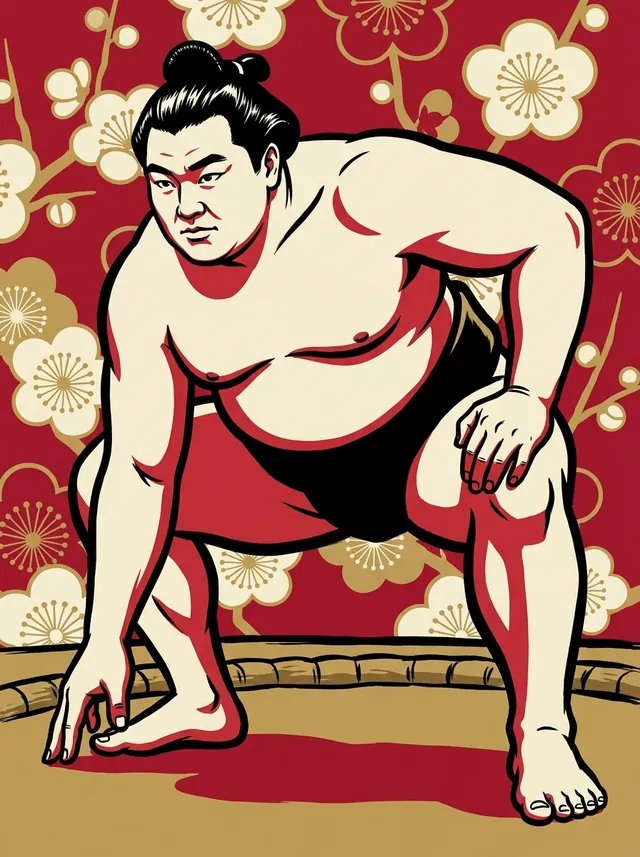 AI-generated illustration of a representative sumo wrestler. Not a photograph or a likeness of Asakoryu Takuma.