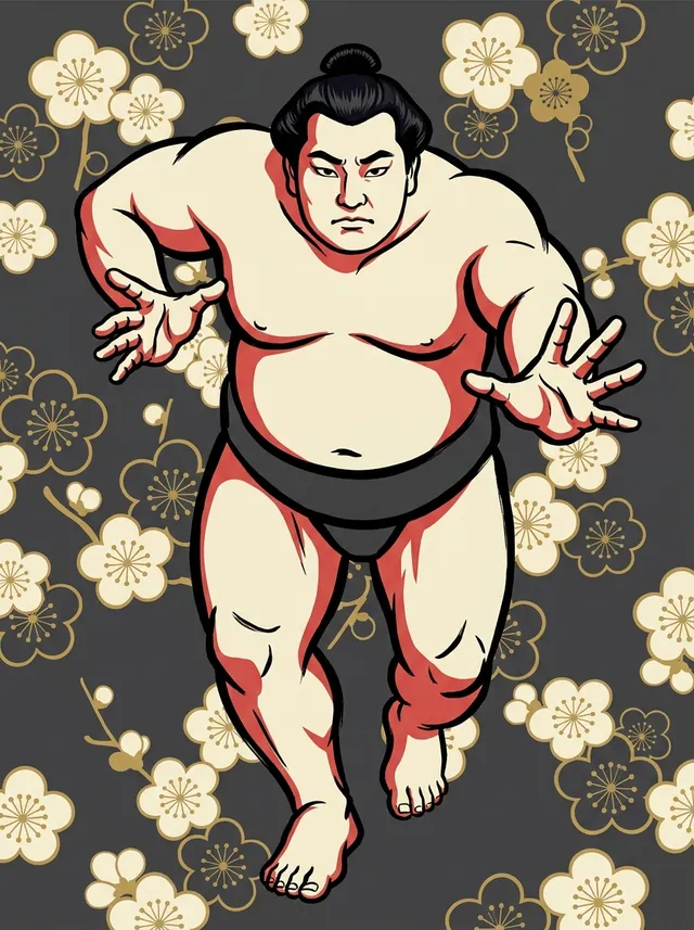 AI-generated illustration of a representative sumo wrestler. Not a photograph or a likeness of Asashiyu Ryoga.