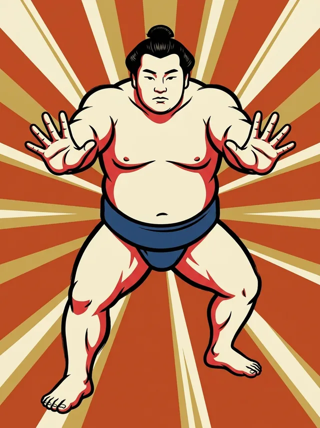 AI-generated illustration of a representative sumo wrestler. Not a photograph or a likeness of Asagyokusei Taiko.