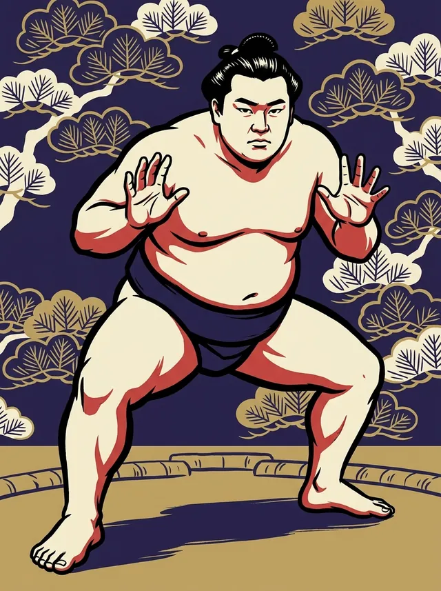 AI-generated illustration of a representative sumo wrestler. Not a photograph or a likeness of Kizakiumi Shinnosuke.