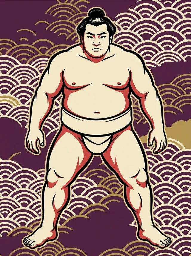 AI-generated illustration of a representative sumo wrestler. Not a photograph or a likeness of Kiryuko Hirokazu.