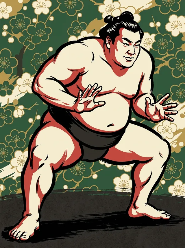 AI-generated illustration of a representative sumo wrestler. Not a photograph or a likeness of Tohakuryu Masahito.