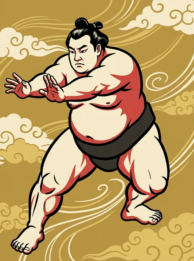 AI-generated illustration of a representative sumo wrestler. Not a photograph or a likeness of Tochimaru Masanori.
