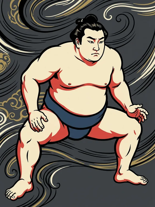 AI-generated illustration of a representative sumo wrestler. Not a photograph or a likeness of Tochifuji Katsutake.