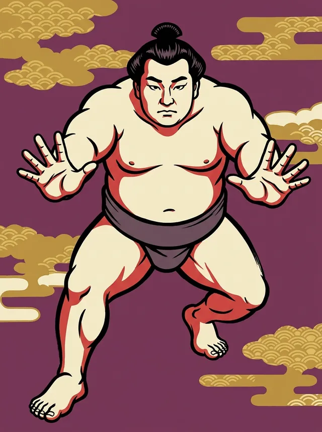 AI-generated illustration of a representative sumo wrestler. Not a photograph or a likeness of Tochitsurugi Nobuhide.