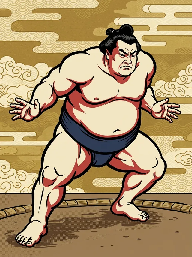 AI-generated illustration of a representative sumo wrestler. Not a photograph or a likeness of Tochihiryu Yukiya.