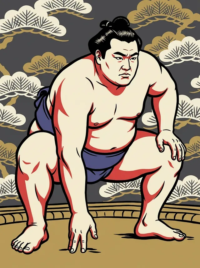 AI-generated illustration of a representative sumo wrestler. Not a photograph or a likeness of Oshoumi Seiya.