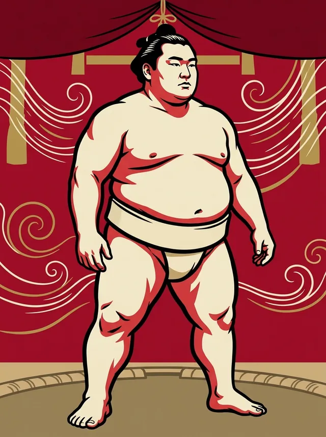 AI-generated illustration of a representative sumo wrestler. Not a photograph or a likeness of Mutetsuyama Go.