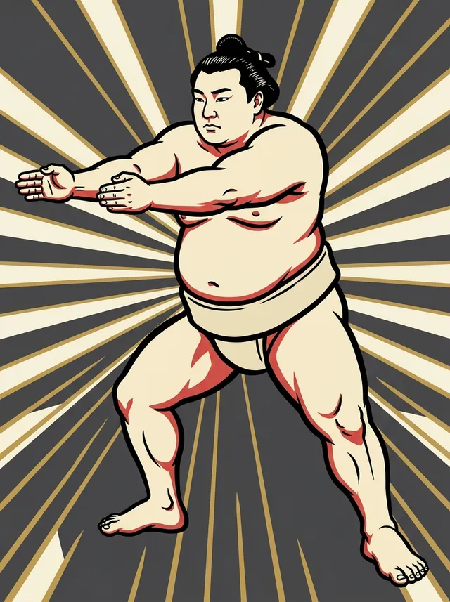 AI-generated illustration of a representative sumo wrestler. Not a photograph or a likeness of Gokushindo Takahiro.