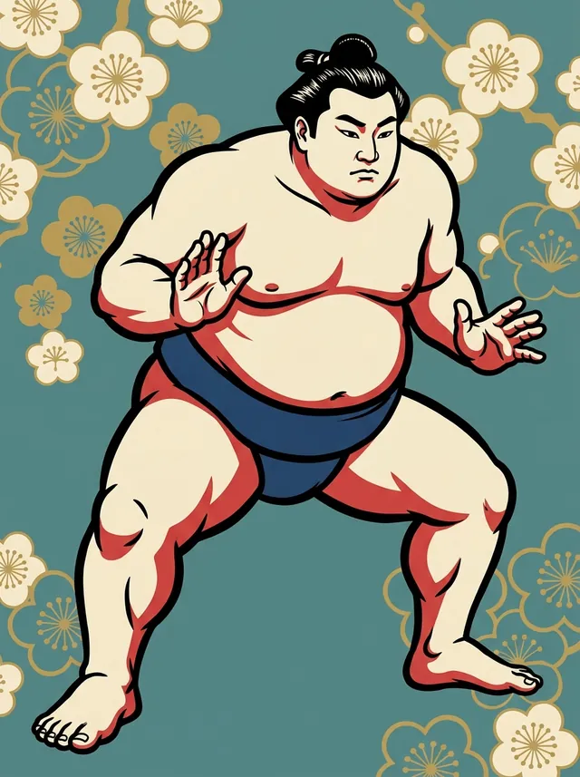 AI-generated illustration of a representative sumo wrestler. Not a photograph or a likeness of Bushozan Kotaro.