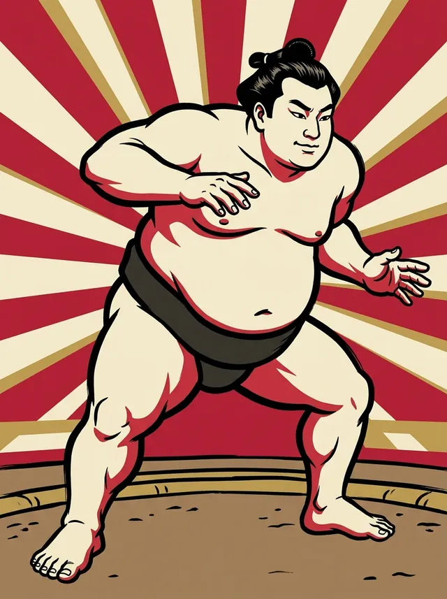 AI-generated illustration of a representative sumo wrestler. Not a photograph or a likeness of Buyuzan Takeyoshi.