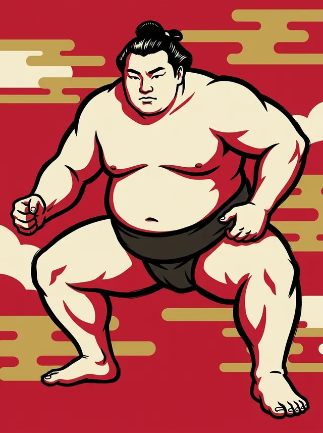 AI-generated illustration of a representative sumo wrestler. Not a photograph or a likeness of Bushuyama Takashi.