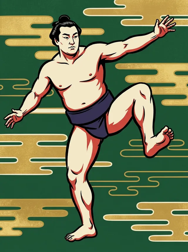 AI-generated illustration of a representative sumo wrestler. Not a photograph or a likeness of Kiyonomori Masao.