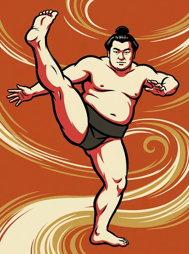AI-generated illustration of a representative sumo wrestler. Not a photograph or a likeness of Asasegawa Takeya.