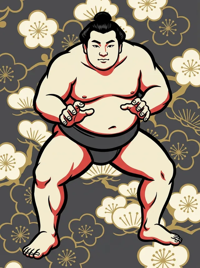 AI-generated illustration of a representative sumo wrestler. Not a photograph or a likeness of Minatofuji Takayuki.