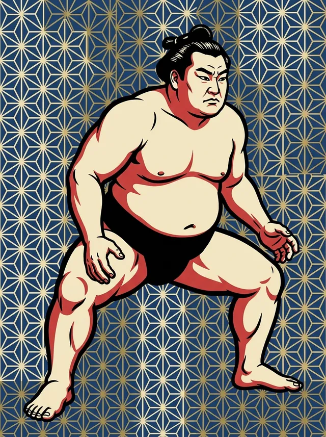 AI-generated illustration of a representative sumo wrestler. Not a photograph or a likeness of Hamanishiki Tatsuro.