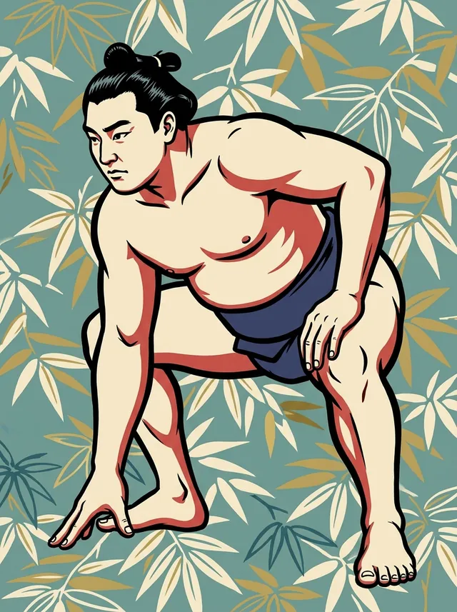 AI-generated illustration of a representative sumo wrestler. Not a photograph or a likeness of Terutsuyoshi Shoki.