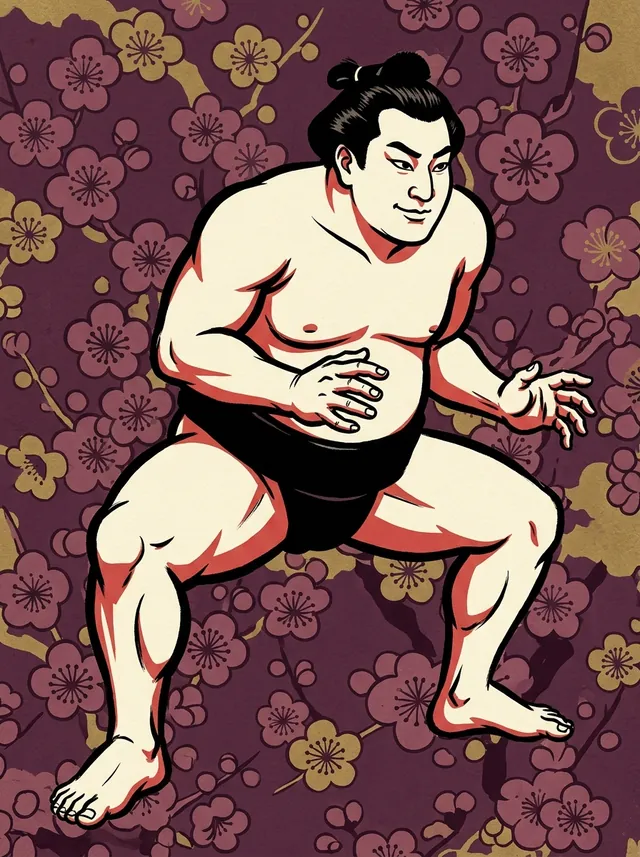AI-generated illustration of a representative sumo wrestler. Not a photograph or a likeness of Enho Yuya.