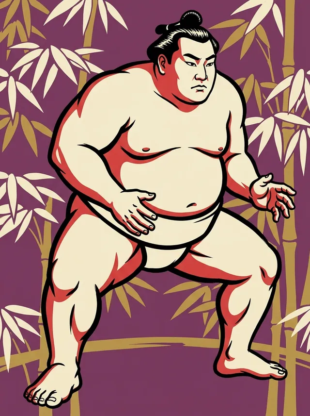 AI-generated illustration of a representative sumo wrestler. Not a photograph or a likeness of Oki Kasuke.