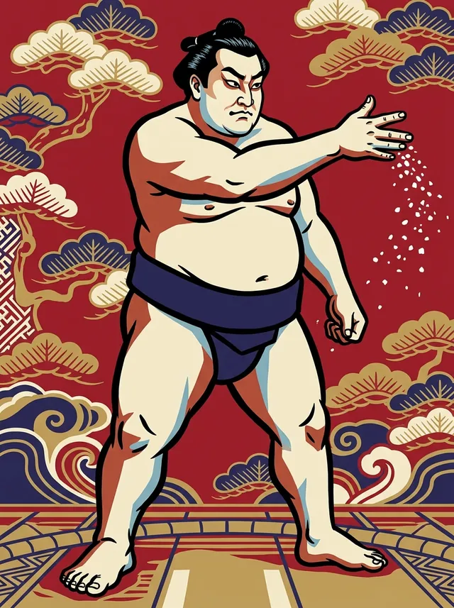 AI-generated illustration of a representative sumo wrestler. Not a photograph or a likeness of Oko Itsuo.