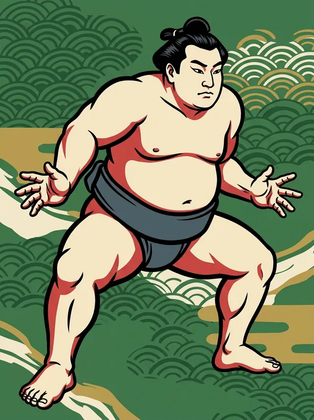 AI-generated illustration of a representative sumo wrestler. Not a photograph or a likeness of Ryuho Masayoshi.