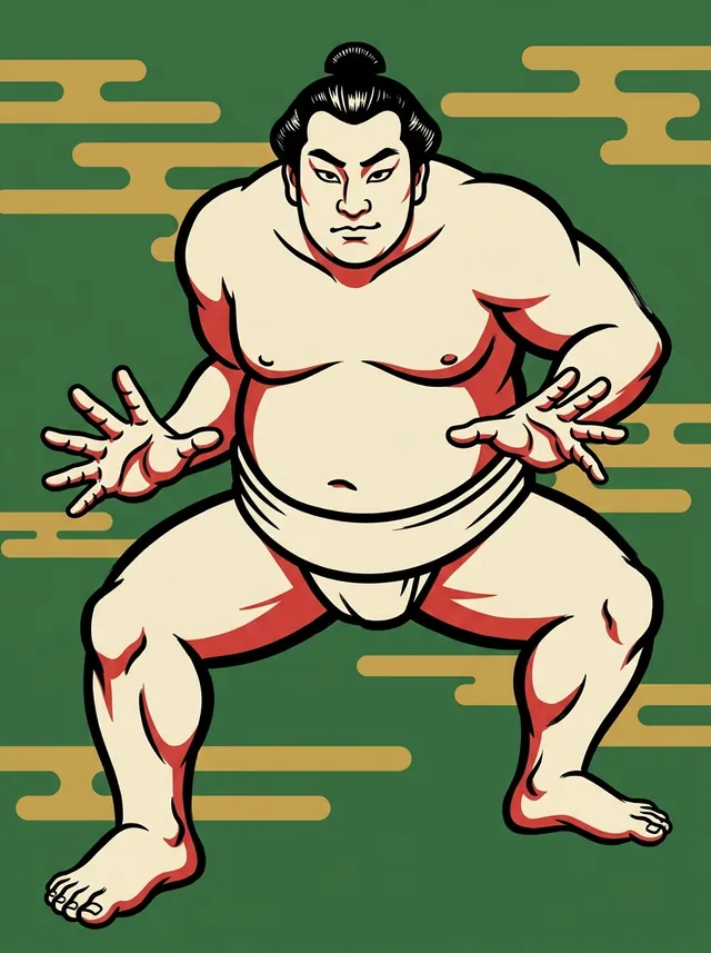 AI-generated illustration of a representative sumo wrestler. Not a photograph or a likeness of Kotokasuga Keigo.